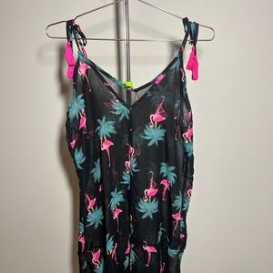 Flamingo Print Swim Coverup with Tassels